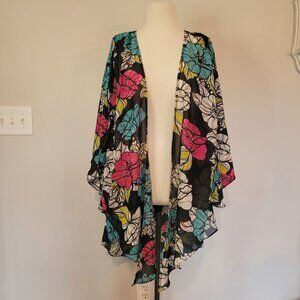 Betsey Johnson Jungle Jane Luxe Kimono Cardigan Black Floral One Size